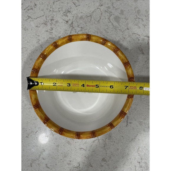 Set 4 WOOD LOOK RIM EDGE 7.5" White SALAD Soup Bowls Tommy Bahama Melamine Bowl - Picture 2 of 5